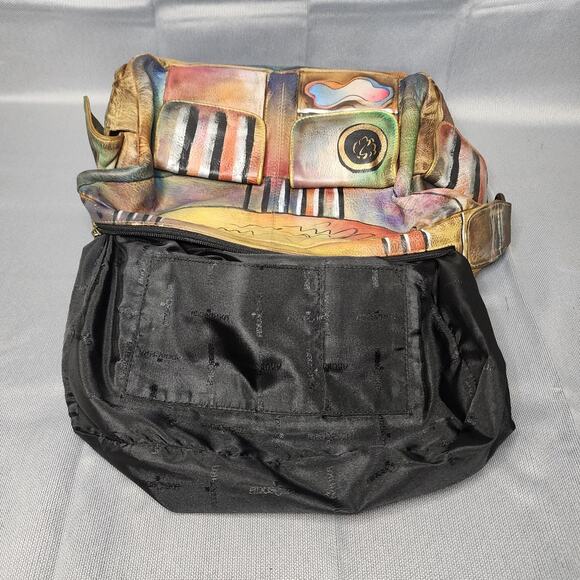 Anuschka Hand Painted Leather Satchel Multicolor Abstract Designs Shoulder Bag - Picture 8 of 12